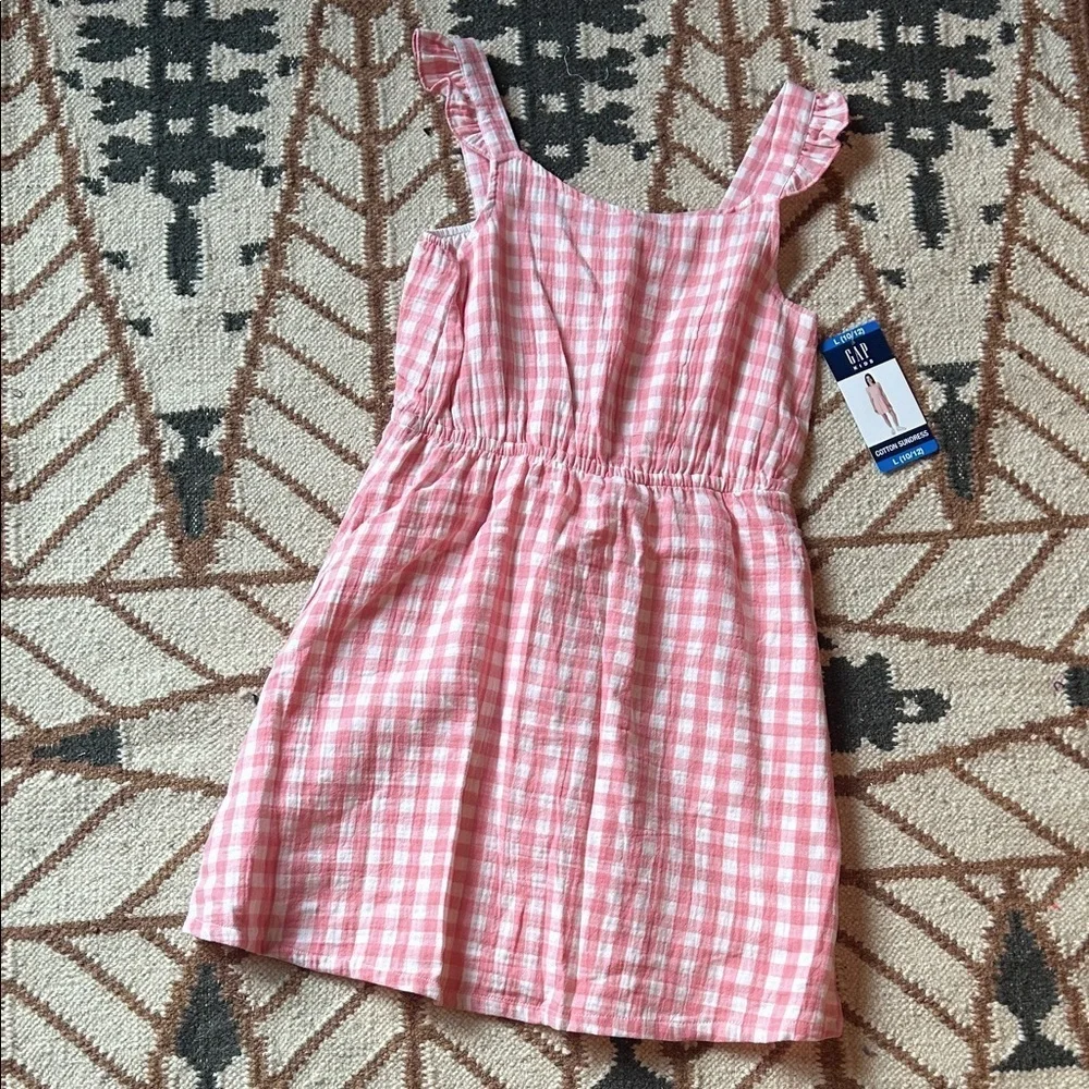 GAP Pink Gingham Kids girl Casual Dress cottage core large 10/12 new w tags